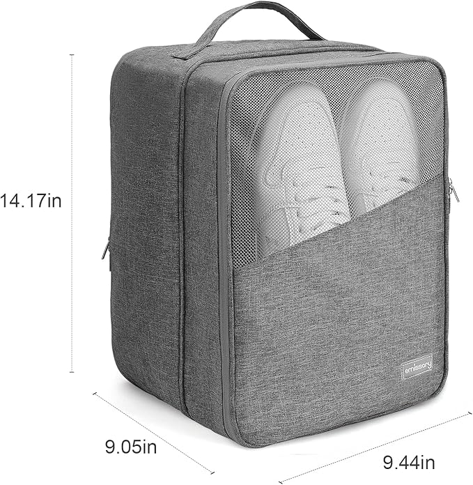 Emissary Shoe Bag Holds 3 Pair of Shoes for Travel, Large Waterproof Shoe Bags for Storage, Shoe Bags for Travel With Pocket, Sneaker Travel Bag for Women Men(Grey)
