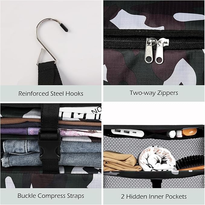 Surblue Hanging Closet Storage Bag Collapsible 3-Shelf Washable Oxford Fabric with 2 Hooks (XL 17.71 * 11.81 * 20in, Camouflage)
