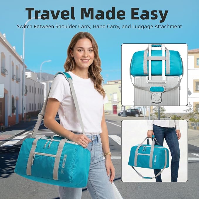 Foldable Travel Duffel Bag, Lightweight & Easy to Carry Water-Repellent Duffle Bag - 2-Way Zipper & Interior Pouch, Ideal for Weekend Trips, Daily Use,Camping，Sports