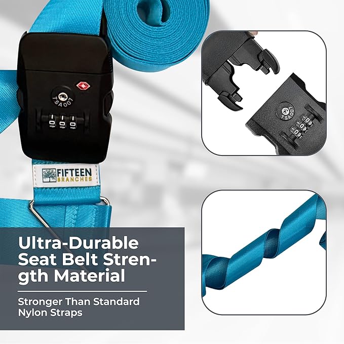Nylon Luggage Straps for Suitcases | TSA Approved Adjustable Strap w/ 3-Digit Combo Lock | Heavy Duty Belt for 20-32 Inch Suitcases | Travel Luggage Belt Strap for Easy Identification (Neon Blue)