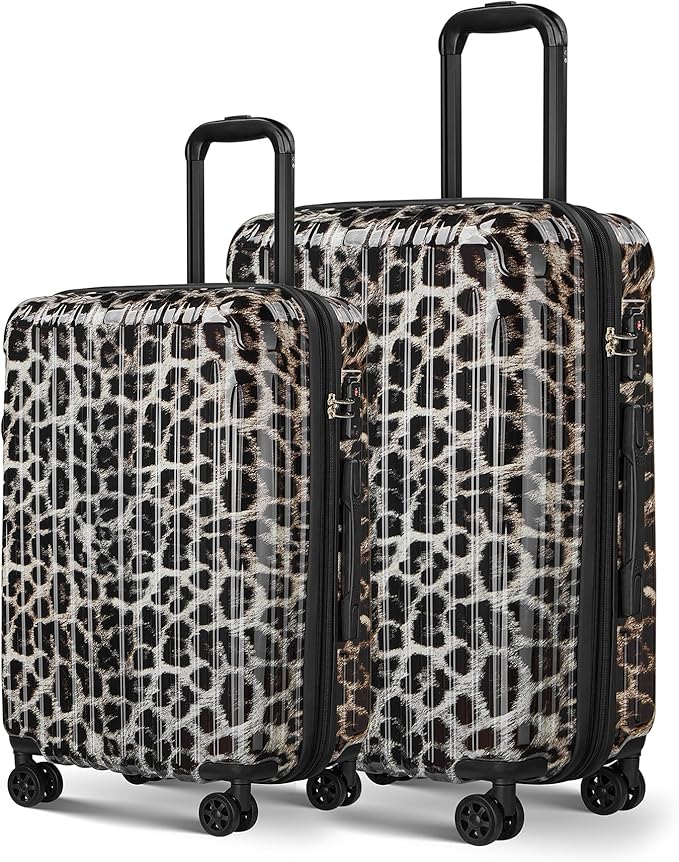 Cheetah Print Carry on Luggage 2 Piece（20in/24inch - Airline Approved Suitcases with Spinner Wheels, Built-In TSA Lock，Hard Shell Expandable Suitcases