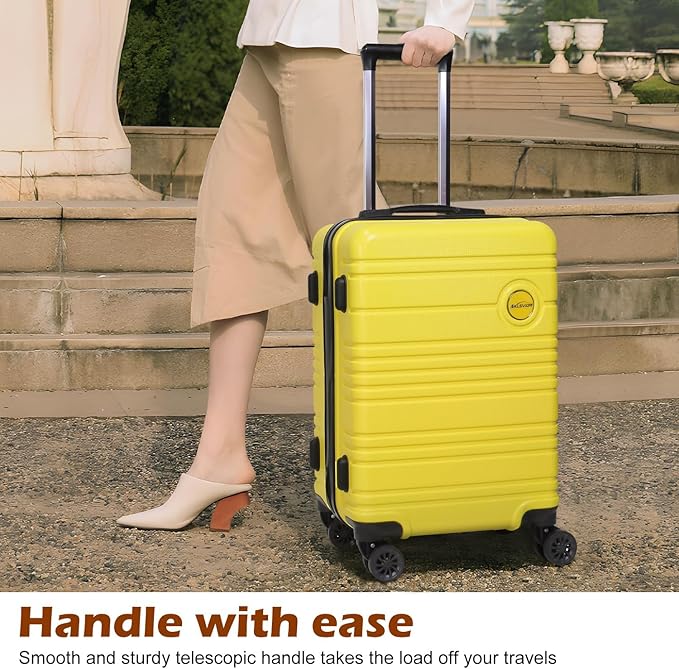 ABS+PC Carry on Luggage set with backpack 3 Pcs suitcace with Spinner wheels TSA Lock 20-In hardshell Lightweight Luggage set(Yellow)