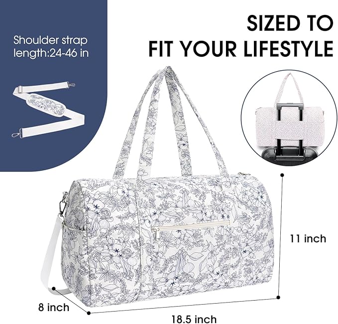 Duffle Bag, Gym Bag for Women, Quilted Duffle Bags, Travel Large Capacity Floral Weekender Bags