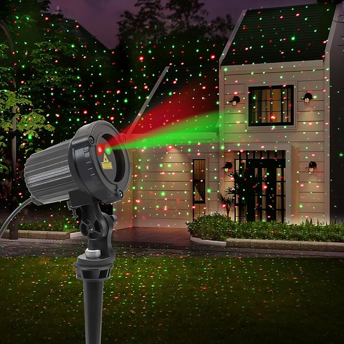 SUNFUCAN Laser Christmas Projector Lights Outdoor, Outdoor Garden Laser Light, Landscape Lights with Red and Green Stars, IP65 Waterproof,Cold Resistant. Suitable for Holiday, Party, Garden Decorati | Landscape Lights with Red and Green Stars, IP65 Wat...
