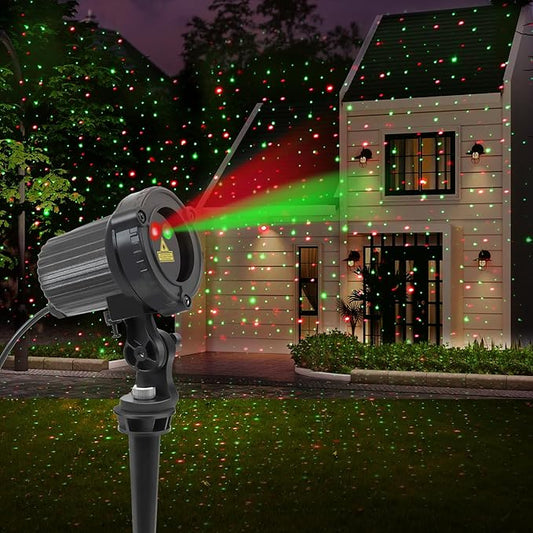 SUNFUCAN Laser Christmas Projector Lights Outdoor, Outdoor Garden Laser Light, Landscape Lights with Red and Green Stars, IP65 Waterproof,Cold Resistant. Suitable for Holiday, Party, Garden Decorati | Landscape Lights with Red and Green Stars, IP65 Wat...