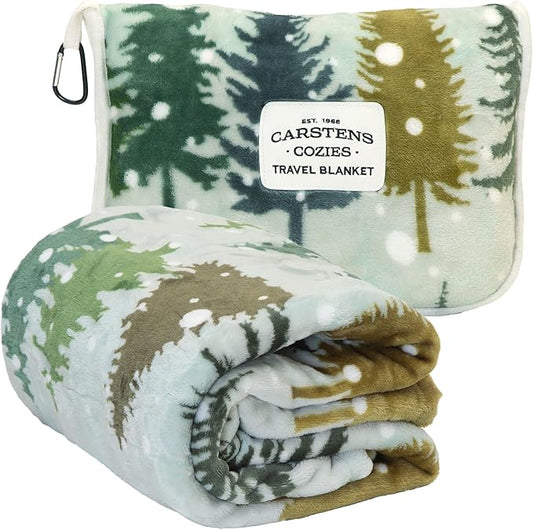 Carstens, Inc. Travel Blanket, Premium Compact 2-in-1 Airplane Blanket/Pillow, Snowflake Forest