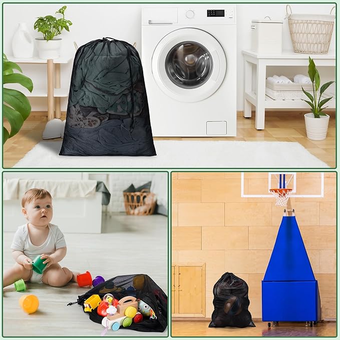 2 Pack Mesh Laundry Bags,Machine Washable Dirty Clothes Organizer with Drawstring and ID Tag, Large Laundry Hamper Liner Enough to Laundry Essentials for Travel, Sports（28" x 40",Black)