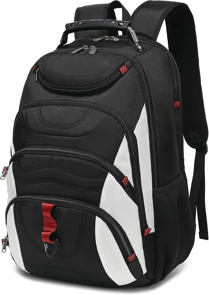 Boavan Laptop Backpack for men, 17.3 inch Laptop Bag with USB Port, Waterproof Travel Work Backpack Purse, Anti-Theft Teacher Nurse Doctor Casual Bookbags Office Business backpack，White