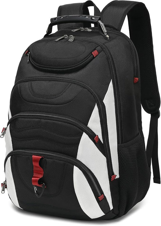 Boavan Laptop Backpack for men, 17.3 inch Laptop Bag with USB Port, Waterproof Travel Work Backpack Purse, Anti-Theft Teacher Nurse Doctor Casual Bookbags Office Business backpack，White
