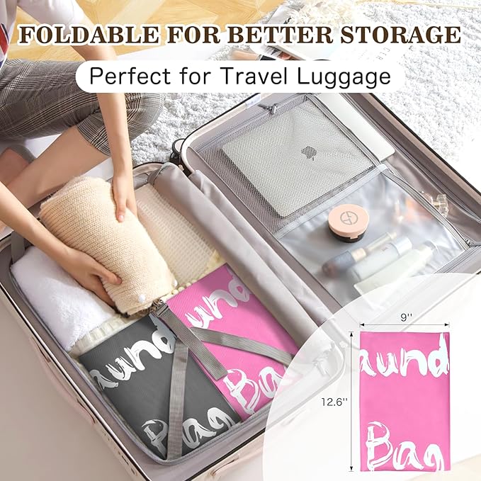 2 Pack XL Travel Laundry Bags for Dirty Clothes - Extra Large Heavy Duty Drawstring Laundry Bag Holds 4 Loads - Cruise Ship, Camping, Road Trip, Vacation Essentials Must Haves 2025(Pink + Pink)