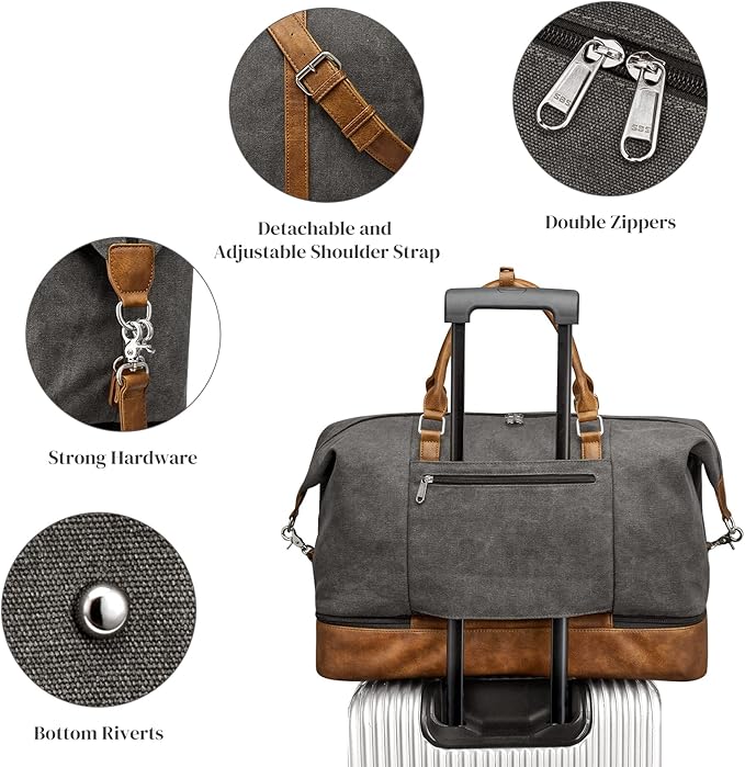 S-ZONE Weekender Bags for Women and Men Travel Duffel Bags with Shoe Compartment Overnight Carry on Duffle Tote Bag