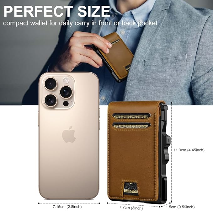 furid Genuine Leather Wallet for Men: Slim RFID Minimalist Wallets with Money Clip - Smart Pop Up Credit Card Holder for Front Pocket - Gifts for Husband Father on Birthday Anniversary