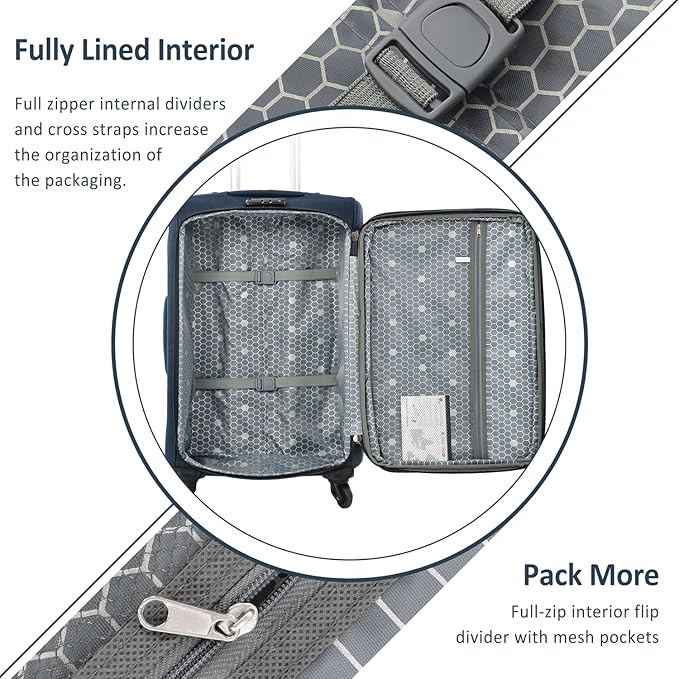 Softside Luggage Sets 3 Piece - 20" Carry-On, 24” & 28” Checked Luggage Set, Expandable Luggage Lightweight Suitcase with Spinner Wheels & TSA Lock for Family Extended Travel (Dark Blue)