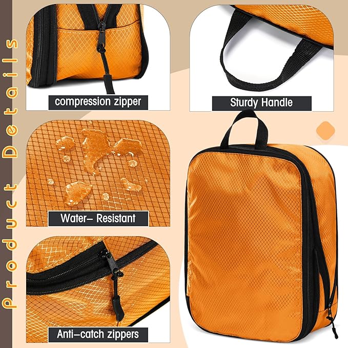 5 Pack Compression Packing Cubes for Travel Space Saving Cubes Luggage Organizer for Suitcase(Apricot,L)