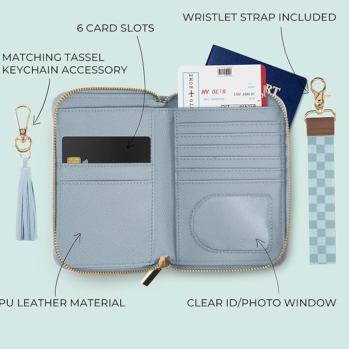 Beautiful Passport Holder for Travel with Wristlet Strap - All-in-One Wallet for Women with Card Slots and Tassel Keychain - Perfect RFID Blocking Case to Keep Your Travel Documents Organized & Safe