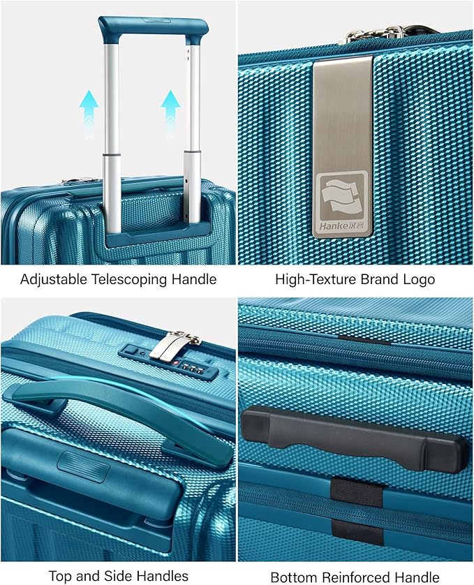 Hanke 16 Inch Expandable Under Seat Luggage with Wheels Top Opening Small Suitcase with Wheels Carry On Luggage Airline Approved Lightweight Hard Shell Suitcases for Weekender Overnight-Caribbean Blue