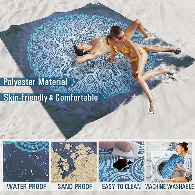Famstar Beach Blanket Sandproof Waterproof 78''×81''1-5 Adults Oversized,Compact Lightweight Durable Beach Mat for Travel Camping Hiking Picnic Blanket