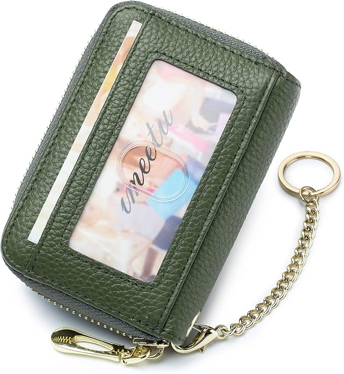 imeetu RFID Credit Card Holder, Small Leather Zipper Card Case Wallet for Women