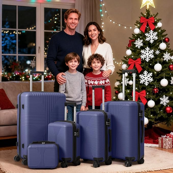 Karl home Luggage Sets 4 Piece, PP Hard Case Suitcase Set with Built-in Lock Spinner Wheels, Lightweight Durable Carry on Luggage for Business Travel - Blue (16/20/24/28")