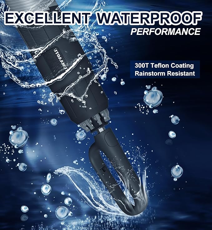 QWB TUMAAOTU Inverted Umbrella with Carabiner Handle, Compact Wind Proof Umbrellas For Rain and Sun Protection, Portable Reverse Folding Umbrella, Car Umbrella for Women Men, 10 Ribs