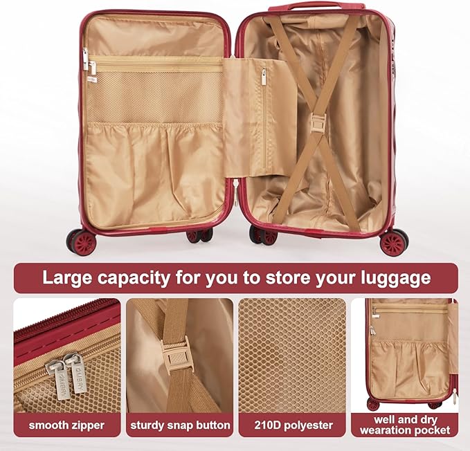 luggage sets 3 piece, 3 piece luggage sets with spinner wheels Hardside Lightweight Luggage 20in 24in 28in. (red)