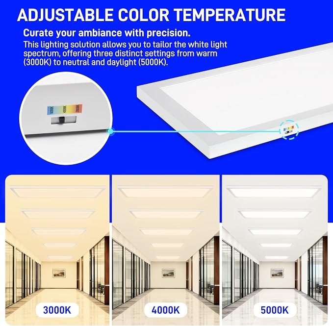 hykolity 1x4 LED Flat Panel Light,4800LM,3CCT 3000K/4000K/5000K | 48W Dimmable Edge-Lit Ceiling Fixture,Built-in Driver,Surface Flush Mount Light for Kitchen,Garage,Office,Workshop,2 Pack