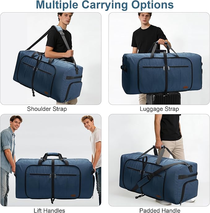 100L Travel Duffle Bag for Men, Urtala 32” Large Duffle Bag for Traveling with Shoe Compartment, Foldable Travel Duffel Bag for Men Women Waterproof & Tear Resistant (Dark Blue, EXTRA LARGE, 100L)