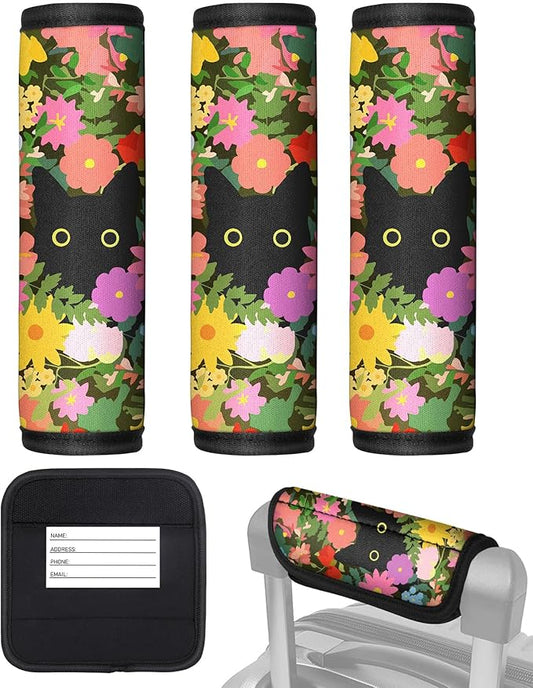 Slohif Luggage Handle Wrap 3Pcs Suitcase Identifier - Bag Strap Cover For Bogg Travel Accessories Easy Identification Bright Marker Sleeve Grips Comfort Neoprene Concealed Tag For Airport Cat