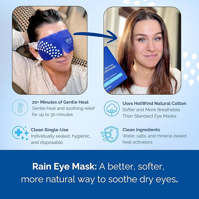 Rain Self Heating Steam Eye Mask for Dry Eyes - Warming Eye Compress with Moist Heat Therapy - Disposable Hot Compress Relief for Stye Treatment, Eye Fatigue & Dry Eye Relief (20 Masks)