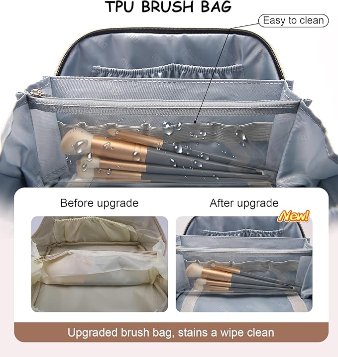 BOYATU Travel Makeup Bags Cosmetic Organizer Bag: 3 Pcs Set Large Capacity Make up Bag with Compartments - Waterproof Leather Toiletry Bags with Handle for Women (B-White)