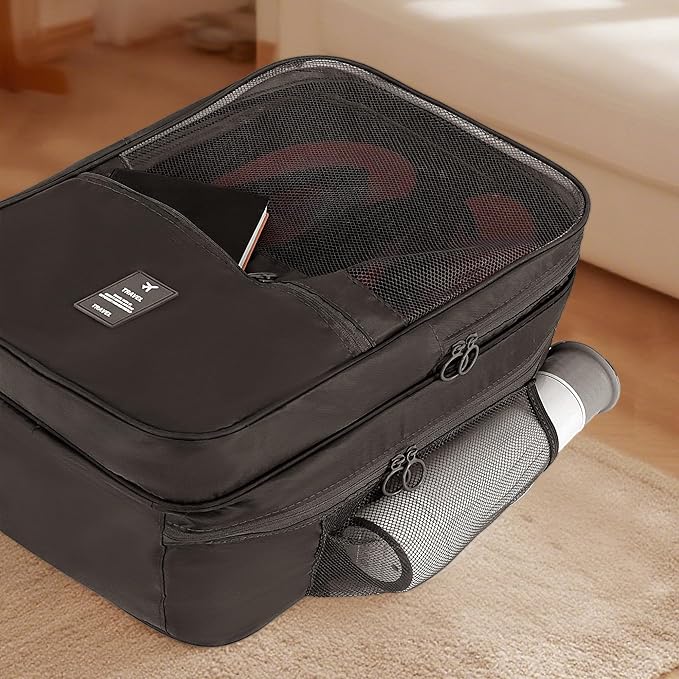 Large Shoe Bags for Travel Holds 4 Pair of Shoes, Shoe Storage Pouch with 3 Layers Compartments, Waterproof & Washable (Black)