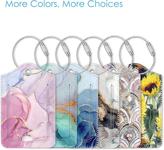 Fintie Luggage Tags, Privacy Cover ID Label with Stainless Steel Loop and Address Card for Travel Bag Suitcase - Ocean Marble (2 Piece)
