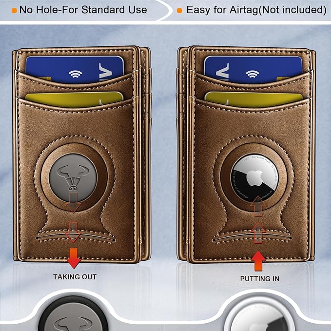 BULLIANT Men Airtag Wallet,Slim Wallet Money Clip Card Holder Magnetic Closure 12 Cards in Front Pocket RFID Blocking