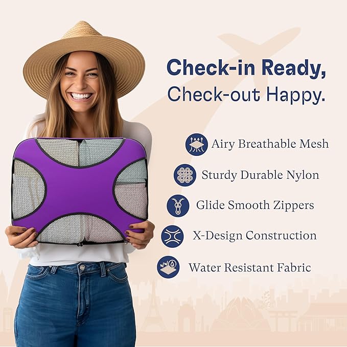 Shacke Packing Cubes for Travel 5 Set - Compression Luggage Organizer Bags - Versatile Travel Organizer for Women and Men - Optimized Packing Bags - Travel Essentials (Orchid Purple)