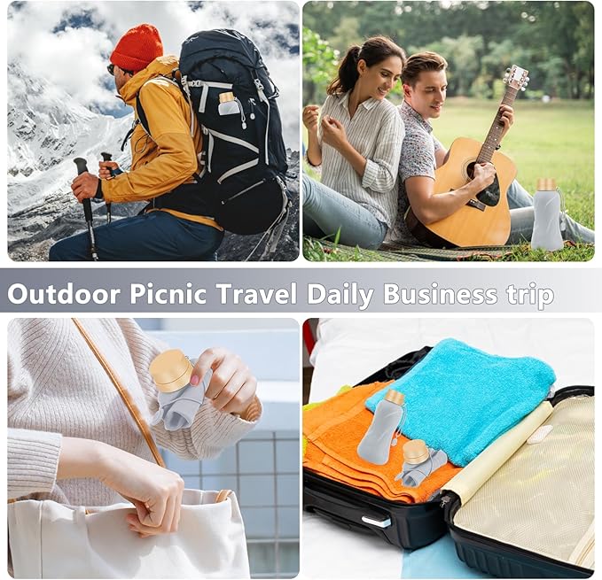Collapsible Water Bottles,650ml,Leak Proof,Reuseable BPA Free Silicone Foldable Water Bottles,Durable Lightweight for Travel Gym Camping Hiking,Compact Size Portable Sports Water Bottle (Grey)