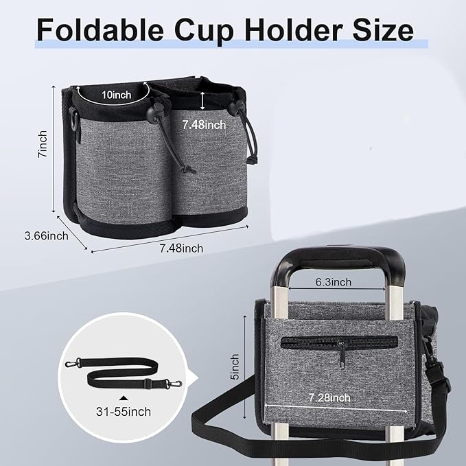 Travel Essentials Luggage Cup Holder for Suitcases Free Hands, Travel Accessories, Carry on Beverage Cup Holder Attachment, Luggage Cup Caddy Gifts for Flight Attendants, Business, Travelers, Gray