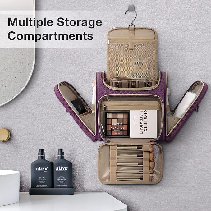 BAGSMART Toiletry Bag, Travel Toiletry Bag for Women, Water-resistant Cosmetic Makeup Bag, Large Capacity Travel Organizer Door Room Essentials for Full Sized Toiletries and Cosmetics