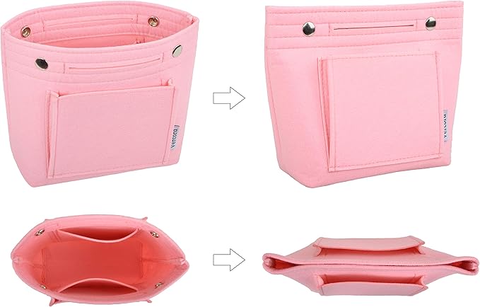 Vercord Mini Slim Small Felt Purse Organizer Insert Inside Handbag Tote Pocketbook for Women Pink