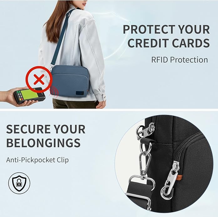 TOPEAST Anti-Theft Crossbody Travel Bag for Women Men, Lightweight Shoulder Bag Classic Design for Trip, Daily Use, Sport