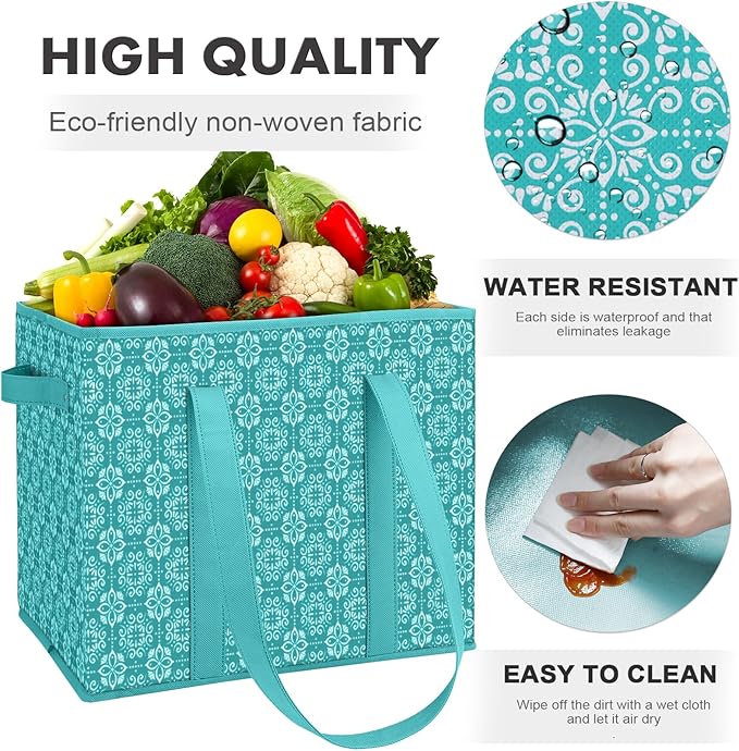 WISELIFE Reusable Grocery Bags [4 Pack],Large Grocery Tote Bag Water Resistant Shopping Bags Foldable Grocery Bag for Clothes,Shoes and Picnic,Green