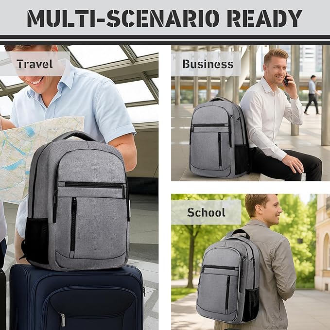 Travel Backpack, Extra Large 45L Travel Backpack for Men & Women, Expandable Laptop Bag, Water Resistant Computer Backpack Fits 18.4 Inch Laptop, Lightweight Daypack for Flight, Grey