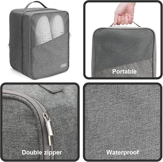Emissary Shoe Bag Holds 3 Pair of Shoes for Travel, Large Waterproof Shoe Bags for Storage, Shoe Bags for Travel With Pocket, Sneaker Travel Bag for Women Men(Grey)