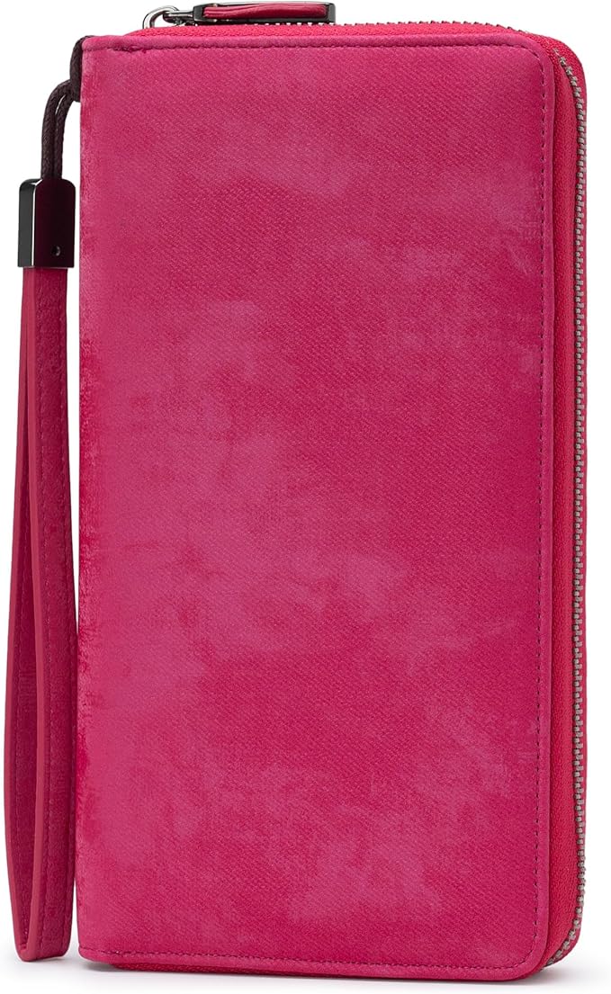 Bveyzi Women RFID Blocking Wallet Leather Zip Around Phone Clutch Large Capacity Ladies Travel Purse Wristlet | RFID Blocking, Zip Around, Large Capacity