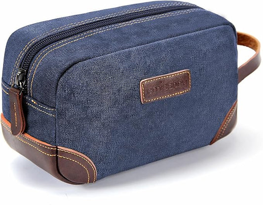 emissary Men's Toiletry Bag, Leather and Canvas Travel Toiletry Bag, Dopp Kit for Men, Travel Bathroom Bag Men's Shaving Kit, Travel Kit Small Bags for Men, Shaving Bag for Travel Accessories (Blue)