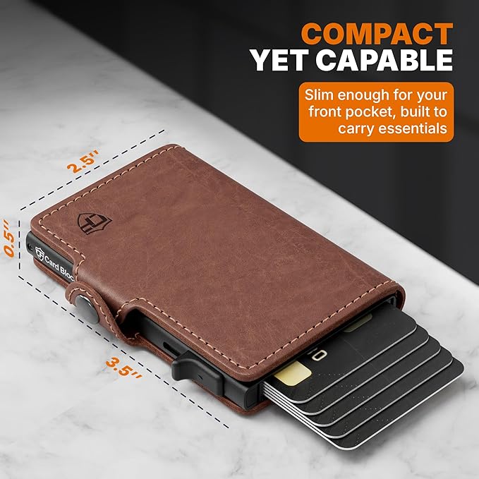 Conceal Plus Card Blocr Pop Up Wallet for Men - Slim Metal RFID Blocking Card Holder (4-6 Cards Ejector) - Minimalist Smart Front Pocket Wallet with Internal Cash + ID Storage