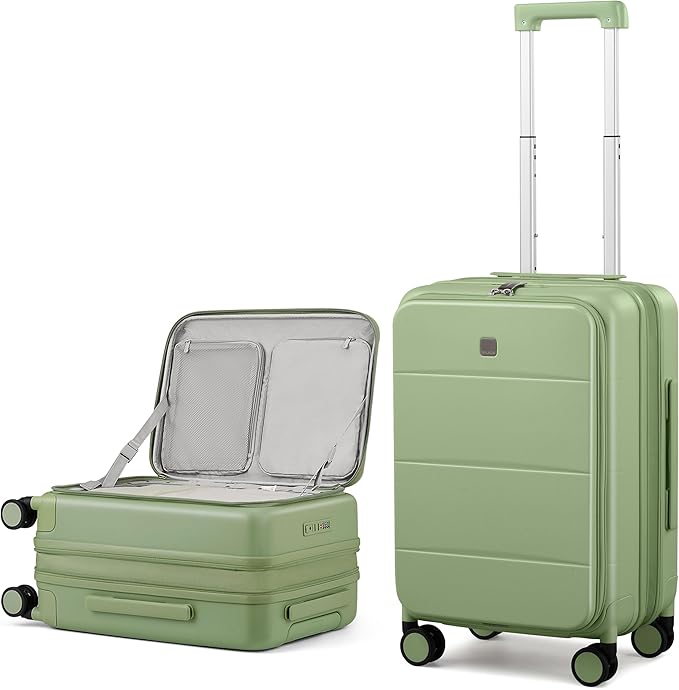 MILADA 20-Inch Expandable Carry On Luggage, Hard Shell Top-Opening Luggage with Wheels, TSA-Approved Small Travel Bag for Men and Women Carry-On Suitcase, Bamboo Green