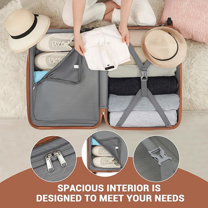 Kono 20-Inch Small Hardside Carry-on Suitcase with Spinner Wheels, Lightweight ABS+PC Rolling Cabin Suitcase for Airplane Travel (Grey Brown, for 1-3 Days of Travel)