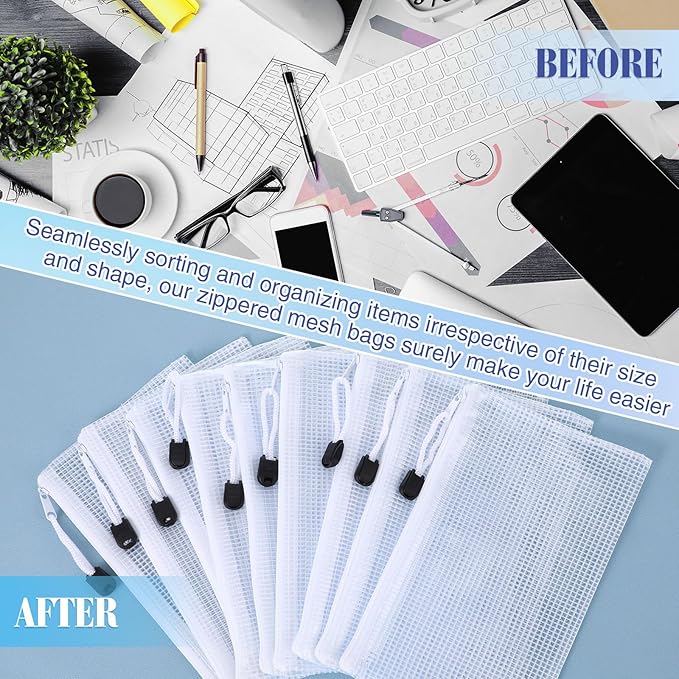 Jetec 32 Pcs Mesh Zipper Bags Toy Storage Bikini Organizer Bag Bolsas Para Guardar Trajes De Bano Waterproof Zipper Reusable Pouch Puzzle Multipurpose for Storage Office(White,7.5 x 5 Inch)