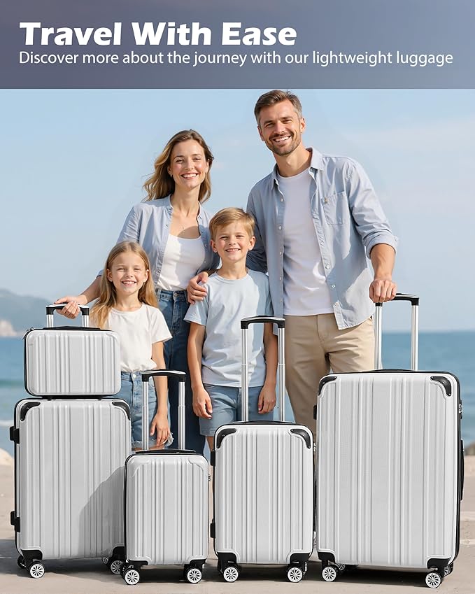 Coolife Luggage Sets, 5 Piece Durable Suitcase, Lightweight Carry on Luggage with PC+ABS Hardshell, Dual Spinner Wheels, TSA Lock and YKK Zipper (green new, 5 piece set)