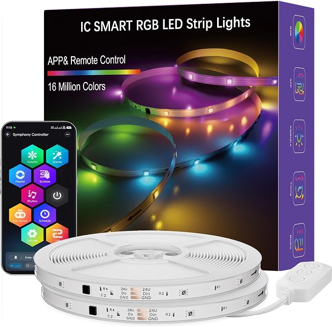 LED Strip Lights, 100FT Smart IC RGB WiFi Voice Controlled LED Lights | Segmented DIY Color, Rainbow Chasing, Music Sync, Alexa Google Compatible for Bedroom Decor